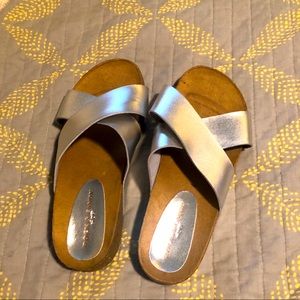 Slip on silver sandals